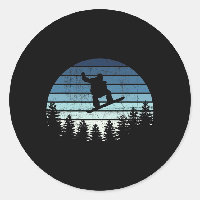 Distressed Retro Snowboarding Sunset  Classic Round Sticker (Front)