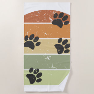 Distressed Retro Sunset Paw Tracks Beach Towel