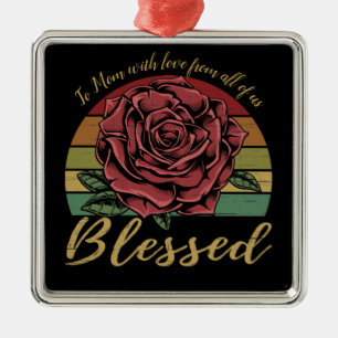 Distressed Retro Sunset Red Rose Blessed Metal Ornament