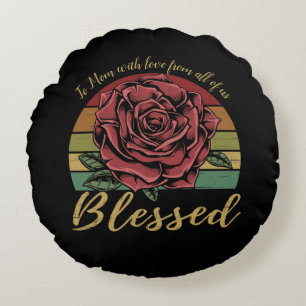 Distressed Retro Sunset Red Rose Blessed Round Pillow