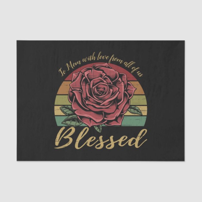 Distressed Retro Sunset Red Rose Blessed Tissue Paper (Front)
