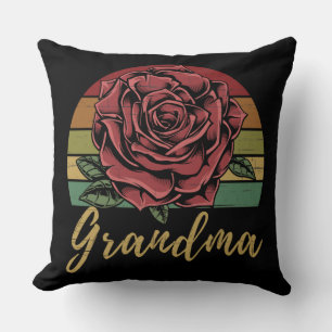 Distressed Retro Sunset Red Rose Grandma Throw Pillow