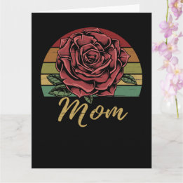 Distressed Retro Sunset Red Rose Mom Card