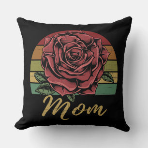 Distressed Retro Sunset Red Rose Mom Throw Pillow