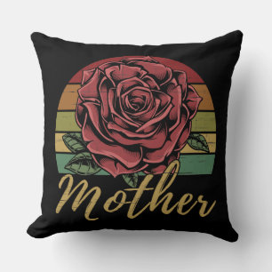 Distressed Retro Sunset Red Rose Mother Throw Pillow