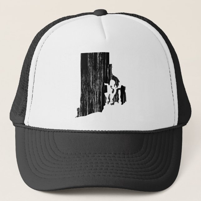 Distressed Rhode Island State Outline Trucker Hat (Front)