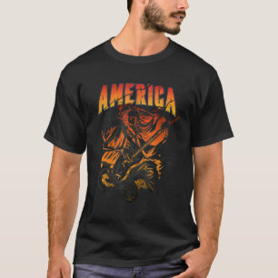 Distressed Rock & Roll America Skeleton Guitar ROC T-Shirt