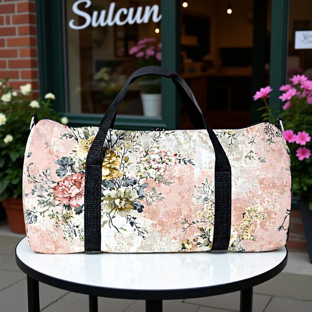 Distressed Rose Garden Floral Duffle Bag (Creator Uploaded)