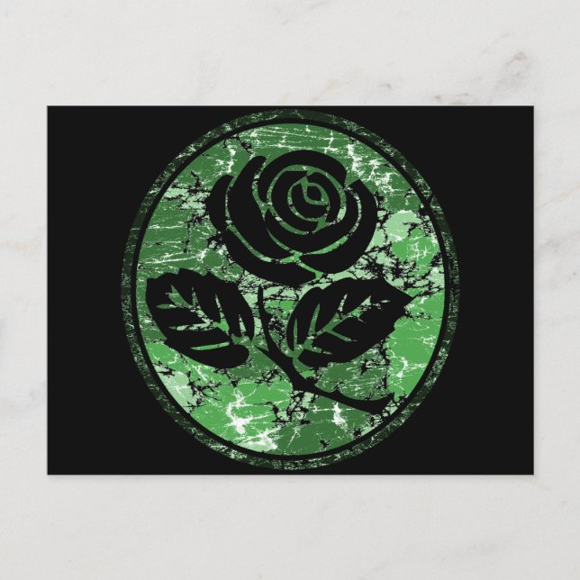 Distressed Rose Silhouette Cameo - Green Postcard (Front)