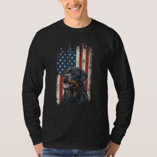 Distressed Rottweiler American Flag Patriotic Dog T-Shirt