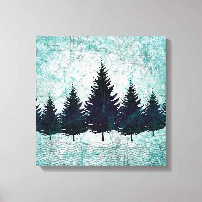 Distressed Rustic Evergreen Pine Trees Forest Canvas Print (Front)