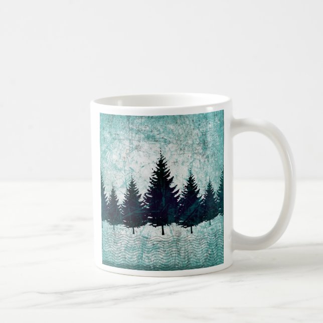 Distressed Rustic Evergreen Pine Trees Forest Coffee Mug (Right)