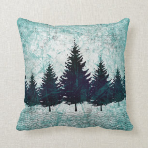 Distressed Rustic Evergreen Pine Trees Forest Throw Pillow