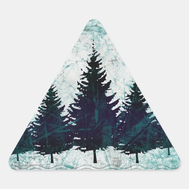 Distressed Rustic Evergreen Pine Trees Forest Triangle Sticker (Front)