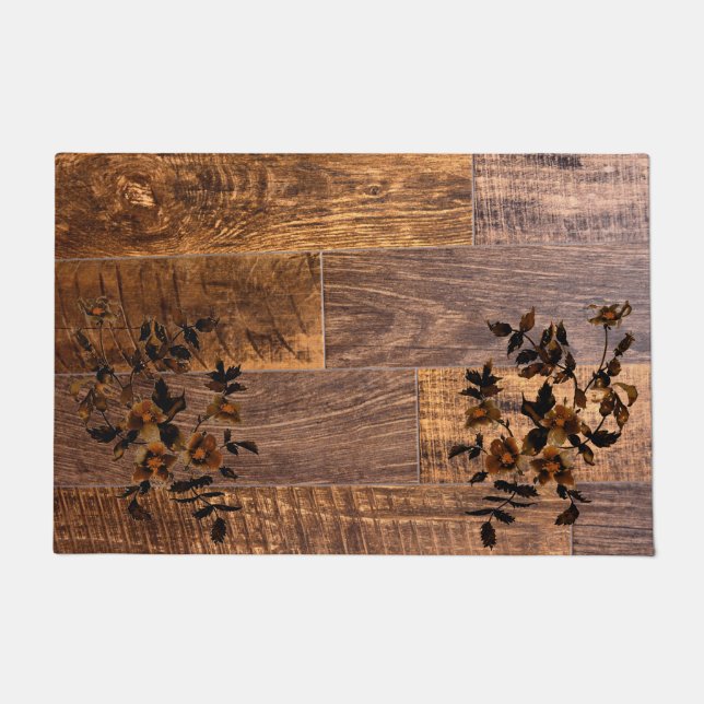 Distressed  Rustic Wood grain, country roses  Doormat (Front)