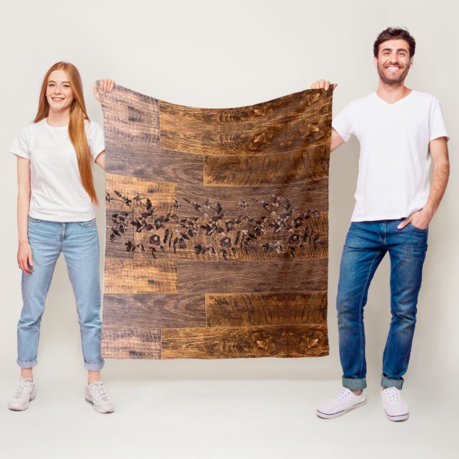 Distressed  Rustic Wood grain, country roses  Fleece Blanket (In Situ)