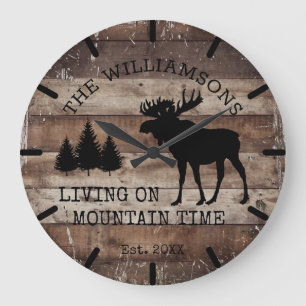 Distressed Rustic Wood Living on Mountain Time Lar Large Clock
