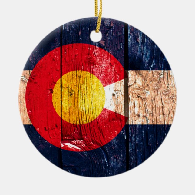 Distressed rustic wooden Colorado flag ornament (Front)