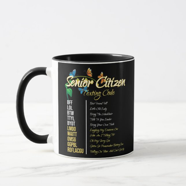 Distressed Senior Citizen Texting Code Grandpa Mug (Left)