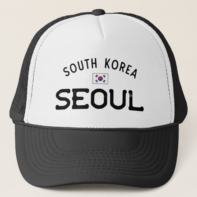 Distressed Seoul South Korea Trucker Hat (Front)