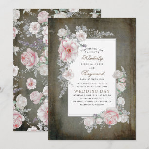 Distressed Shabby Vintage Floral Wedding Invitation