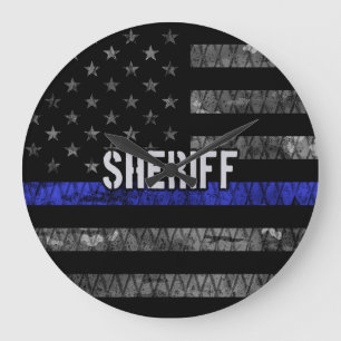 Distressed Sheriff Police Flag Large Clock