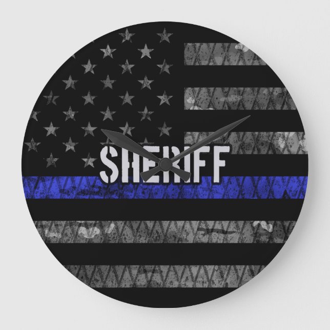 Distressed Sheriff Police Flag Large Clock (Front)