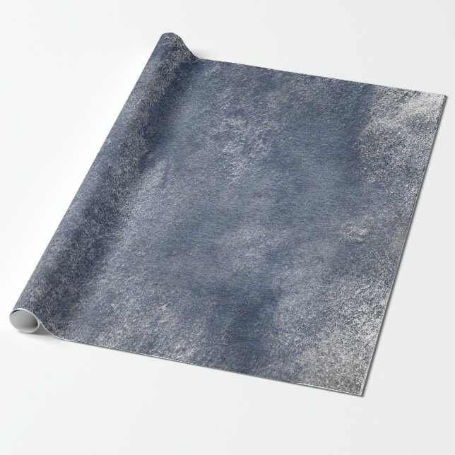 Distressed Silver Grey Grungy Blue Wrap Wrapping Paper (Unrolled)
