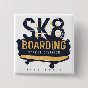 Distressed SK8 Boarding Street Division 2 Inch Square Button
