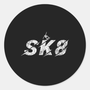 Distressed Sk8 Skate Skater Kids Boys Girls Skateb Classic Round Sticker