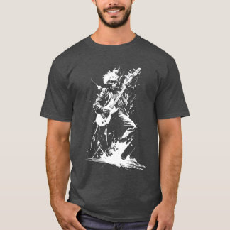 Distressed Skeleton Playing Guitar Punk Rock Roll  T-Shirt
