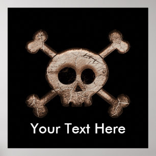 Distressed Skull & Bones Bedroom Wall Art Print