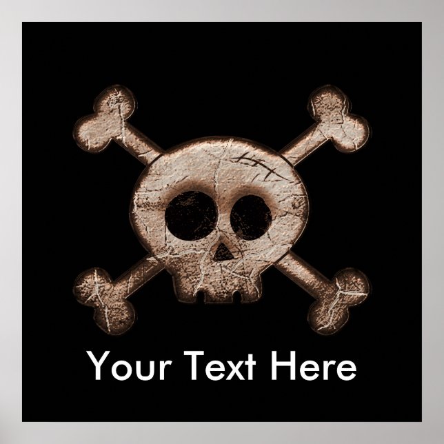 Distressed Skull & Bones Bedroom Wall Art Print (Front)
