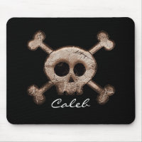 Distressed Skull & Bones Black Computer Mouse Pad