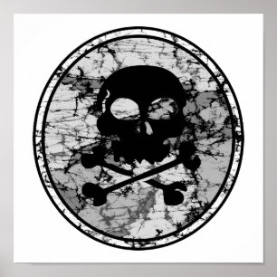 Distressed Skull & Crossbones Silhouette B&W Poster