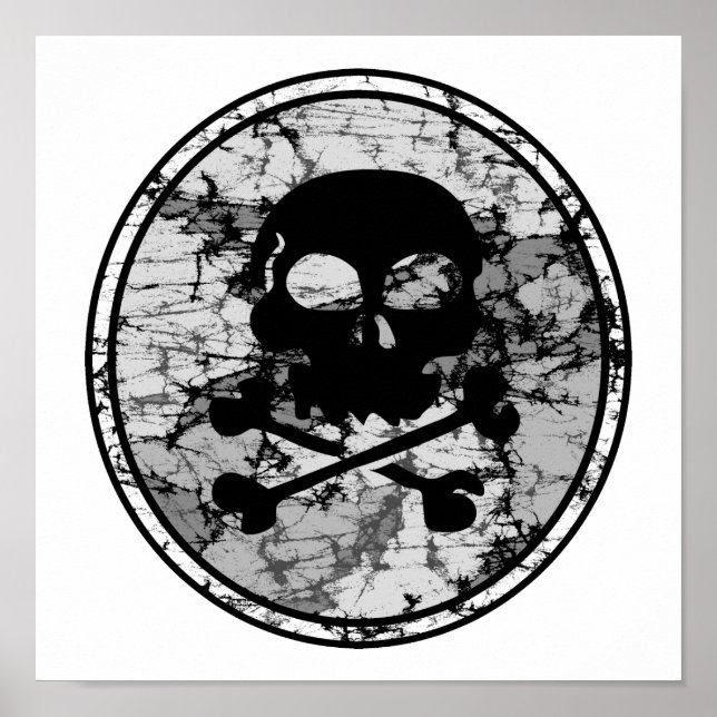 Distressed Skull & Crossbones Silhouette B&W Poster (Front)