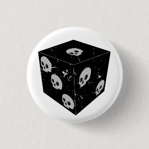 Distressed Skull Drawings Dice 1 Inch Round Button