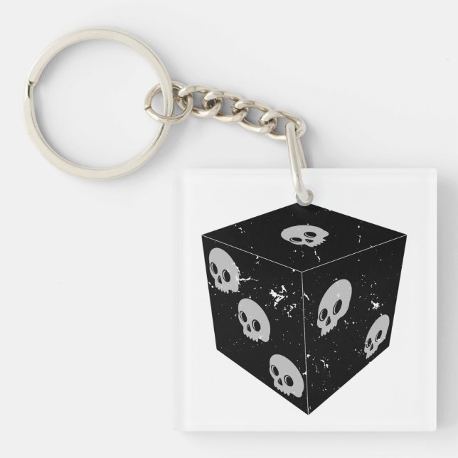 Distressed Skull Drawings Dice Keychain (Front)