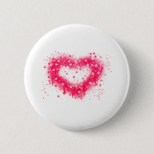 Distressed spray paint pink sparkling heart design 2 inch round button