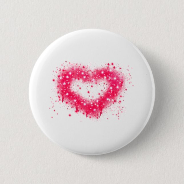 Distressed spray paint pink sparkling heart design 2 inch round button (Front)
