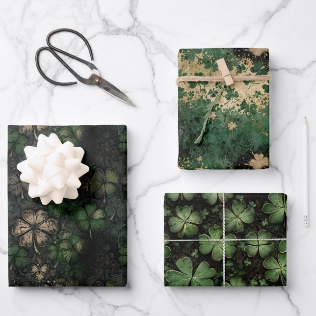 Distressed St. Patrick's Day Pattern Wrapping Paper Sheet (Front)