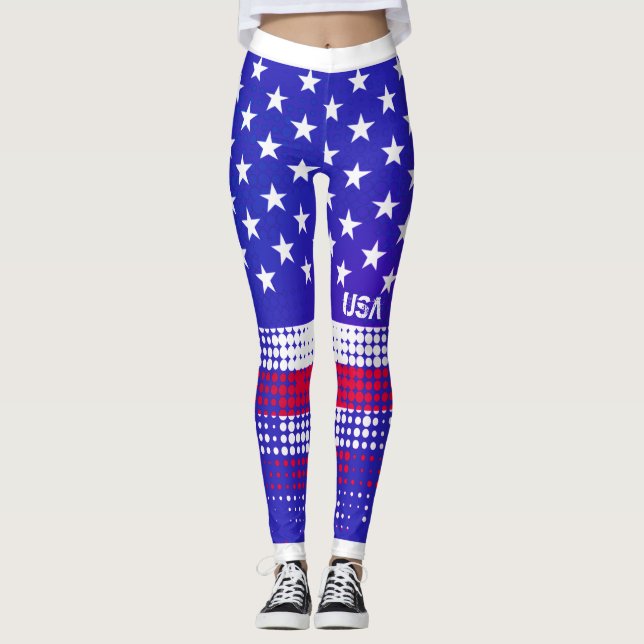 DISTRESSED STARS and STRIPES USA Dot Pattern Leggings (Front)