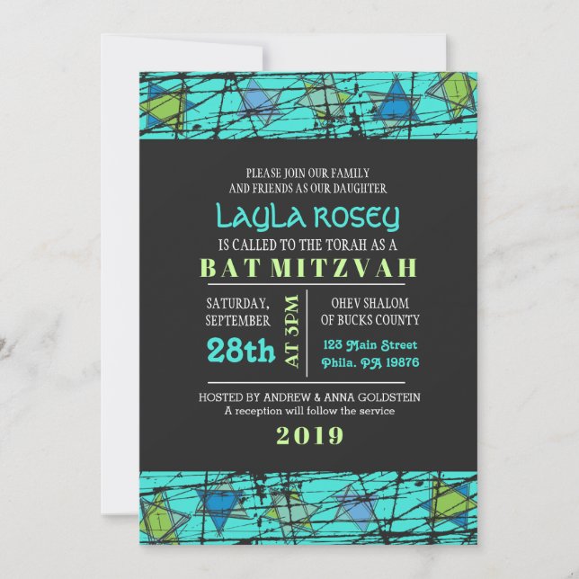 Distressed Stars Bar Bat Mitzvah Invitation (Front)