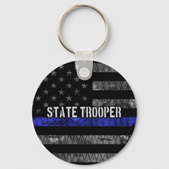 Distressed State Trooper Police Flag Keychain (Front)