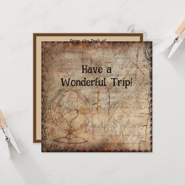 Distressed Steampunk Globe Travel Journal Paper Card (Front/Back In Situ)