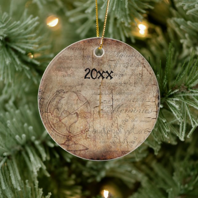 Distressed Steampunk Globe Travel Journal Paper Ceramic Ornament (Tree)