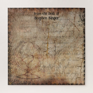 Distressed Steampunk Globe Travel Journal Paper Jigsaw Puzzle