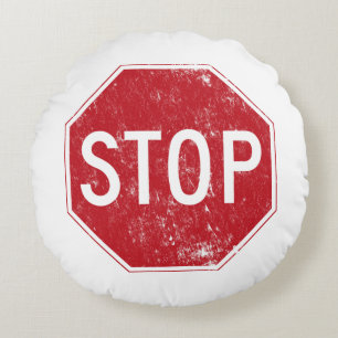Distressed Stop Sign Round Pillow