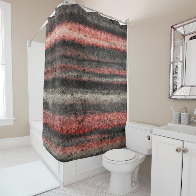 Distressed Stripes Coral Pink Black Grey Abstract (In Situ)