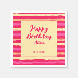 Distressed Stripes Pink Peach Colorful Birthday Napkin